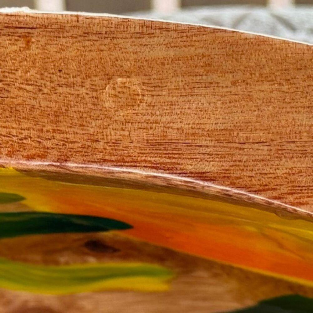 Handcrafted Wood Bowl with Hand Painted Red Yellow and Green Peppers - Picture 7 of 9